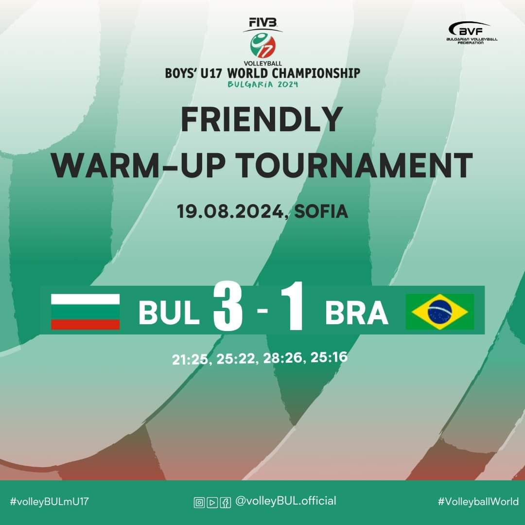 Bulgarian U17 volleyball players started a friendly tournament in Sofia with a win over Brazil